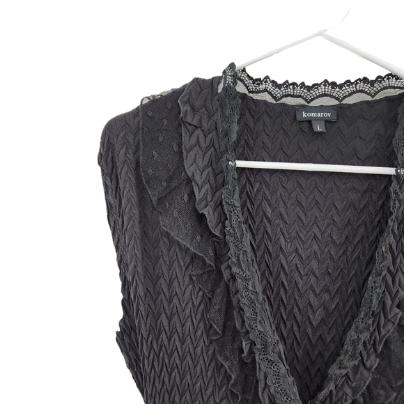Komarov Women's Poly Textured Ruffles Wrap Style Top - L - Picture 2 of 6